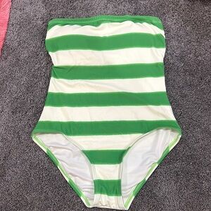 Green and White Striped Swimsuit